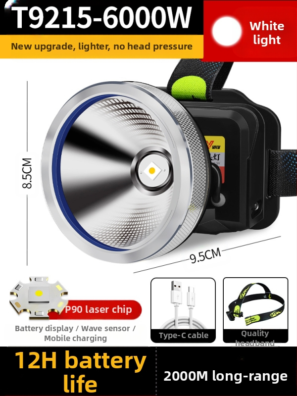 Galvos žibintuvas su 18650 Li-ion baterija, atsparus vandeniui, spindulio nuotolis ≥3000 m, veikimo laikas 36 h, svoris 364 g