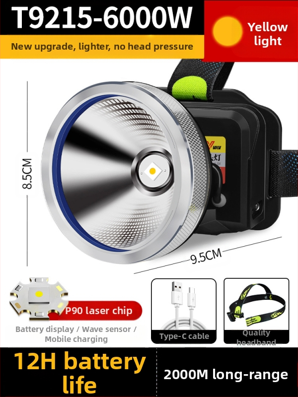 Galvos žibintuvas su 18650 Li-ion baterija, atsparus vandeniui, spindulio nuotolis ≥3000 m, veikimo laikas 36 h, svoris 364 g