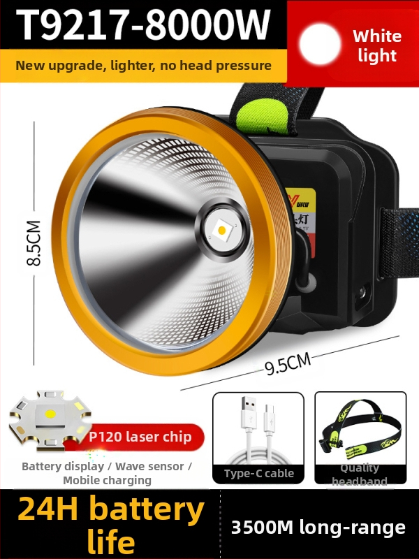Galvos žibintuvas su 18650 Li-ion baterija, atsparus vandeniui, spindulio nuotolis ≥3000 m, veikimo laikas 36 h, svoris 364 g