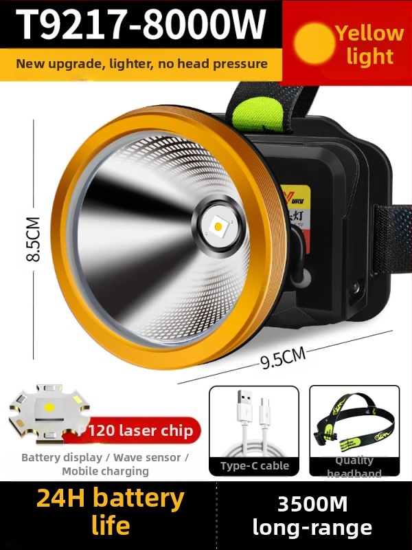 Galvos žibintuvas su 18650 Li-ion baterija, atsparus vandeniui, spindulio nuotolis ≥3000 m, veikimo laikas 36 h, svoris 364 g