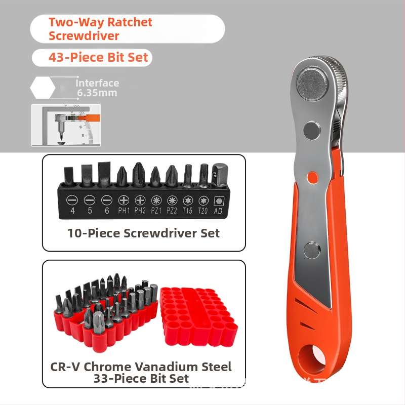 Комплект Eagle Shield отвертки с реверсивен тресчотков механизъм, сгъваем ключ и битове под ъгъл — Карбонова стомана, тегло 0.6 кг, Комплект: Да, Магнитно: Не, Изолирано: Не