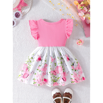 Φόρεμα Α-γραμμής χωρίς μανίκια για κοριτσάκια, με τύπωμα πεταλούδας и φιόγκο – Πολυεστέρας