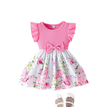 Φόρεμα Α-γραμμής χωρίς μανίκια για κοριτσάκια, με τύπωμα πεταλούδας и φιόγκο – Πολυεστέρας