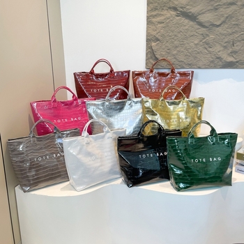 Dámska bucket bag z PU+PVC, horizontálna štvorcová forma, zapínanie na suchý zips, podšívka z polyesteru, vnútorná kapsa na zips, štýl Fresh and Sweet