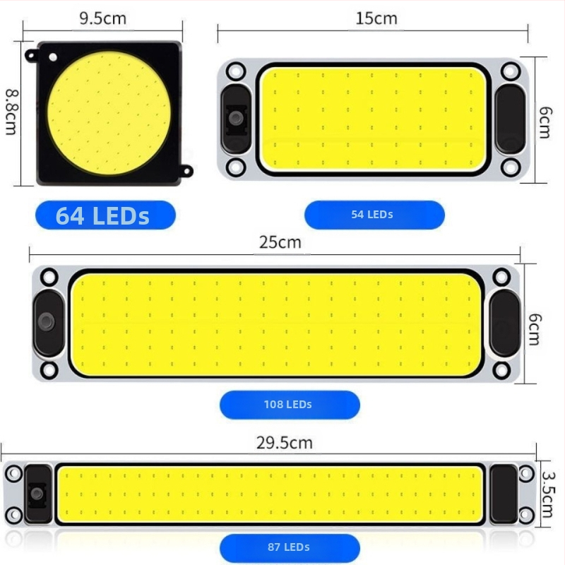 LED COB vnútorné čítacie svetlo do kabíny vozidla — 12-85V, hliníková COB doska, 54/64/87/108 diód, vhodné pre nákladné autá, osobné autá, dodávky a autobusy