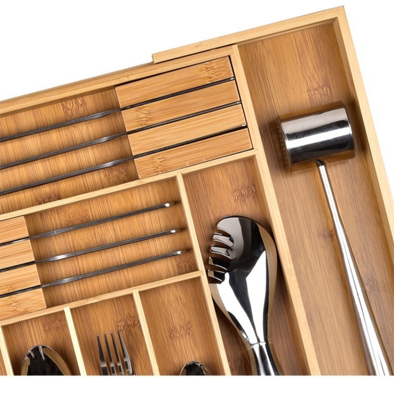 Επεκτειόμενος οργανωτής συρταριού κουζίνας από μπαμπού — μοντέρνος μινιμαλιστικός σχεδιασμός, μάρκα Echo, διαθέσιμη προσαρμογή
