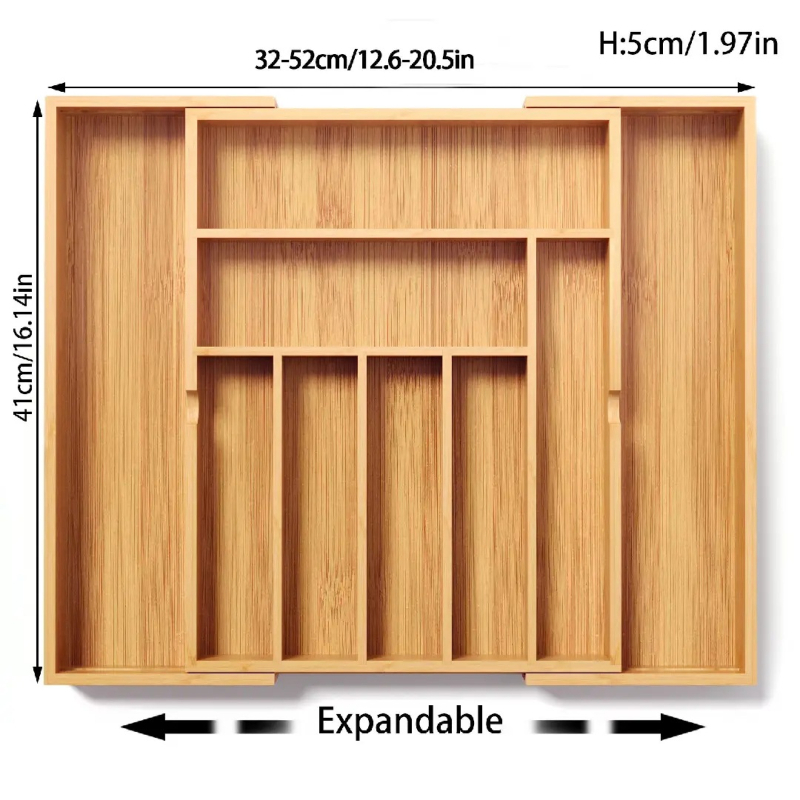 Επεκτειόμενος οργανωτής συρταριού κουζίνας από μπαμπού — μοντέρνος μινιμαλιστικός σχεδιασμός, μάρκα Echo, διαθέσιμη προσαρμογή