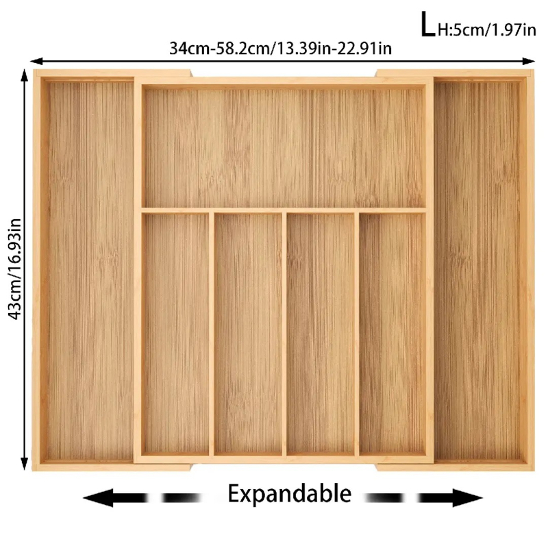 Επεκτειόμενος οργανωτής συρταριού κουζίνας από μπαμπού — μοντέρνος μινιμαλιστικός σχεδιασμός, μάρκα Echo, διαθέσιμη προσαρμογή