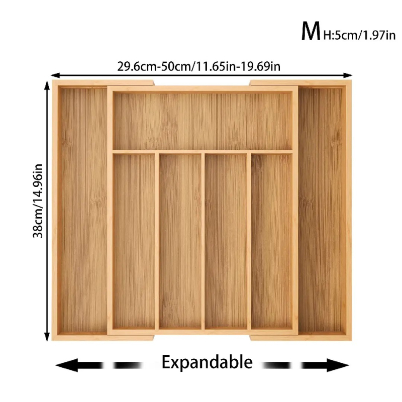 Επεκτειόμενος οργανωτής συρταριού κουζίνας από μπαμπού — μοντέρνος μινιμαλιστικός σχεδιασμός, μάρκα Echo, διαθέσιμη προσαρμογή