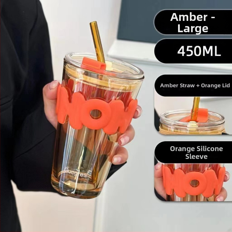 Стъклена чашка със сламка — модерен минималистичен стил, печат на лого, натриево-калциево стъкло, еднослойна конструкция, запечатана и без протичане.