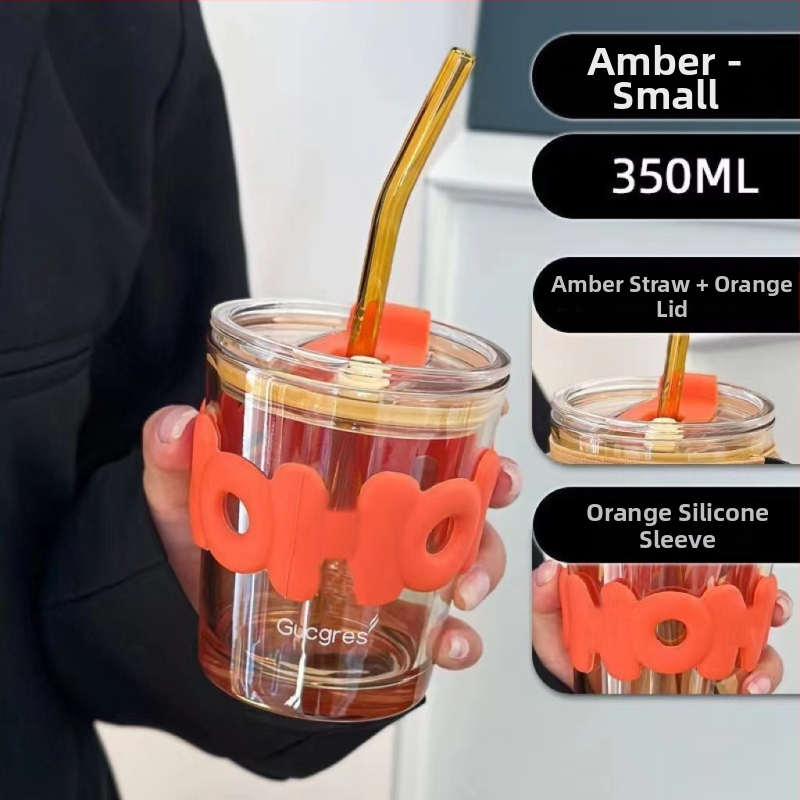 Стъклена чашка със сламка — модерен минималистичен стил, печат на лого, натриево-калциево стъкло, еднослойна конструкция, запечатана и без протичане.