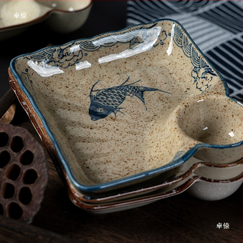 Κεραμικό πιάτο για ντιμπούλινγκ με φλοράλ σχέδιο, τετράγωνο σχήμα, απλό στυλ