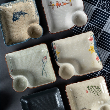 Κεραμικό πιάτο για ντιμπούλινγκ με φλοράλ σχέδιο, τετράγωνο σχήμα, απλό στυλ