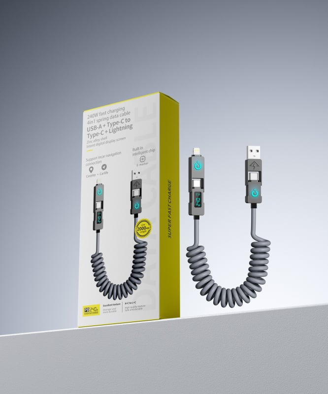 Double Demon 240W USB-C 4 az 1-ben digitális kijelzővel, gyors töltőkábel