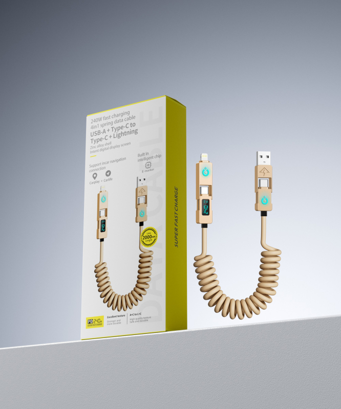 Double Demon 240W USB-C 4 az 1-ben digitális kijelzővel, gyors töltőkábel