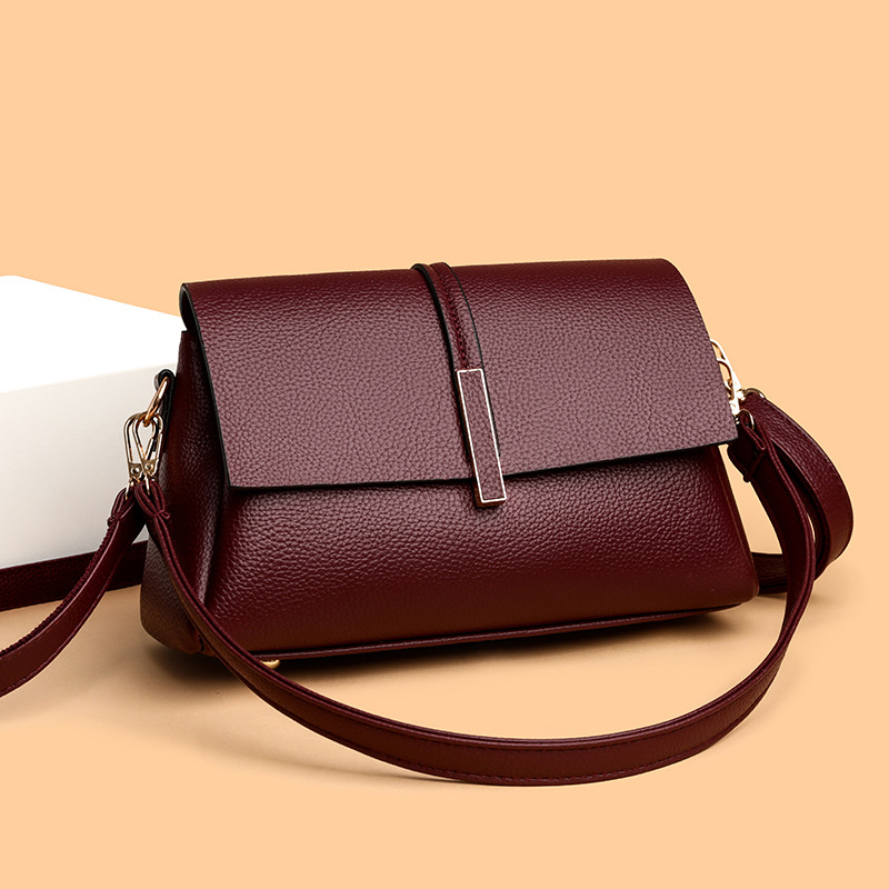 PU дамска чанта с капак, хоризонтално квадратна форма, двойни презрамки, вътрешен джоб с цип и джоб за телефон