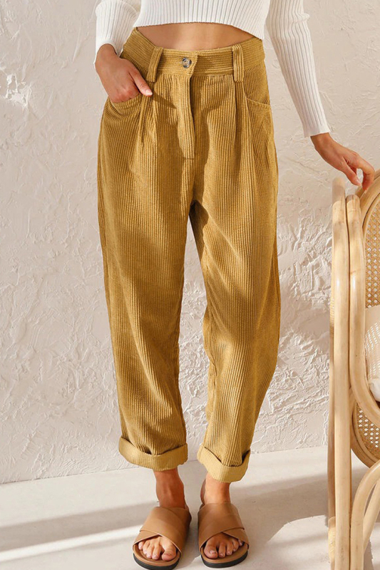 Cordurové nohavice rovného strihu, vysoký pás, casual, zapínanie na zips, polyester