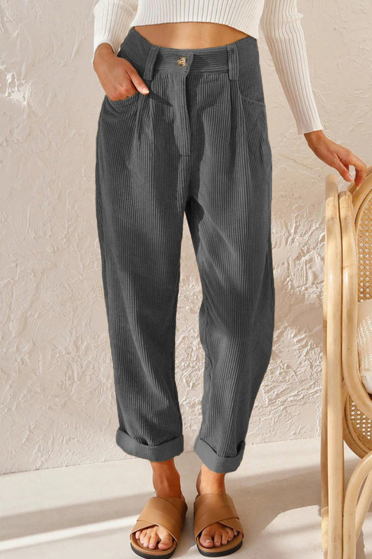 Cordurové nohavice rovného strihu, vysoký pás, casual, zapínanie na zips, polyester