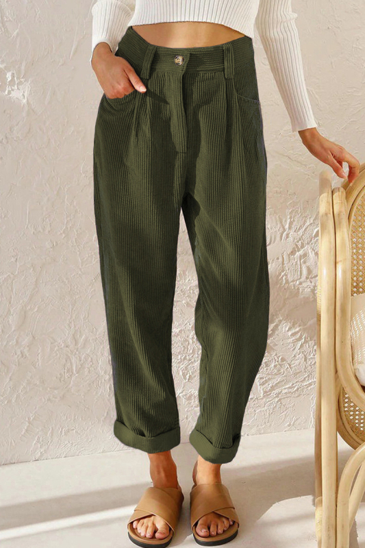 Cordurové nohavice rovného strihu, vysoký pás, casual, zapínanie na zips, polyester