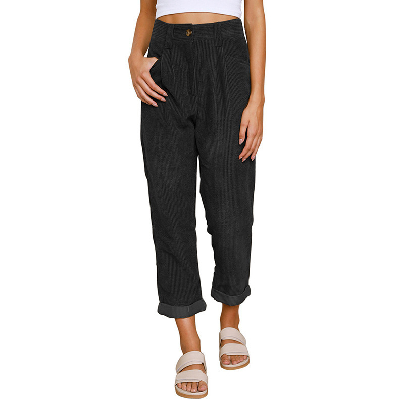Cordurové nohavice rovného strihu, vysoký pás, casual, zapínanie na zips, polyester