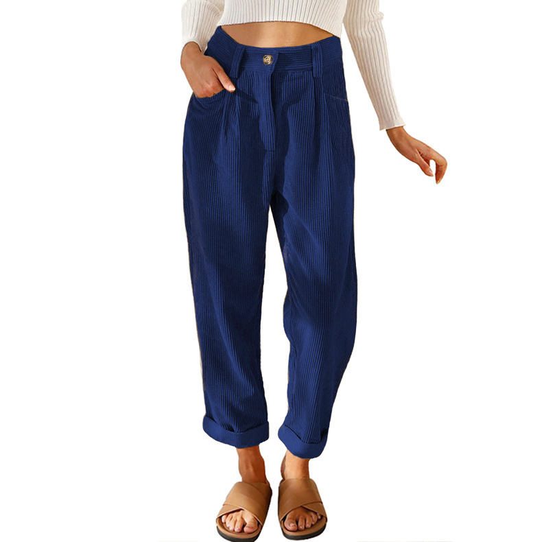 Cordurové nohavice rovného strihu, vysoký pás, casual, zapínanie na zips, polyester