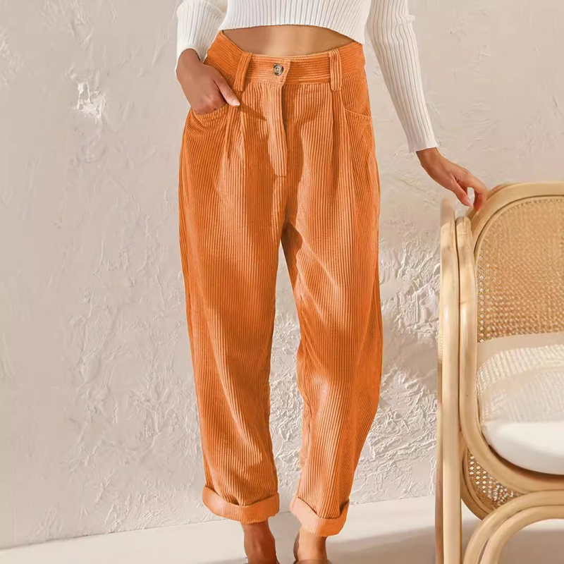 Cordurové nohavice rovného strihu, vysoký pás, casual, zapínanie na zips, polyester