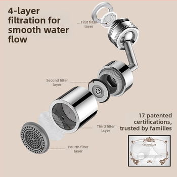 Universalus čiaupo aeratorius – vonios kambariui prailginimas, varinis korpusas, spiralinė jungtis, diegimas 22–24, elektroplatinė danga