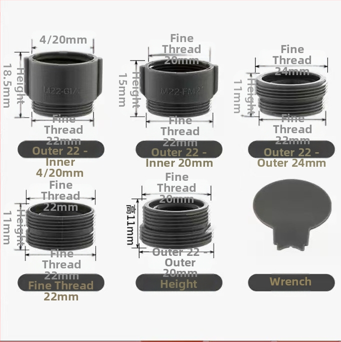 Universalus čiaupo aeratorius – vonios kambariui prailginimas, varinis korpusas, spiralinė jungtis, diegimas 22–24, elektroplatinė danga
