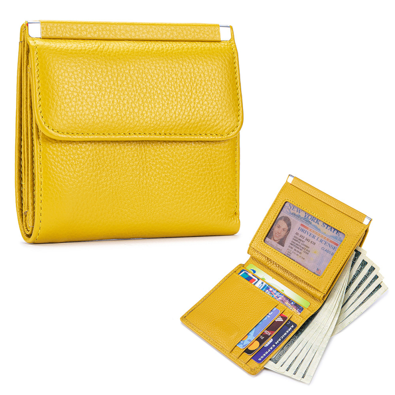 Γυναικείο κοντό πορτοφόλι από γνήσιο δέρμα - πρώτο στρώμα βοδινού δέρματος, πολυλειτουργικός οργανωτής για κάρτες και κέρματα, επένδυση πολυεστέρα, καθημερινή χρήση, Καλοκαίρι 2025