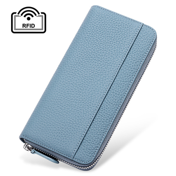 Női hosszú bőr cipzáros clutch pénztárca, lychee-grain felülettel, első réteg tehenek bőre, poliészter bélés, városi letisztult stílus, 2022 ősz