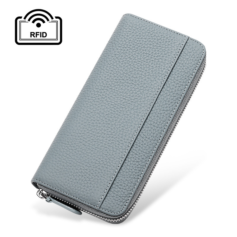 Női hosszú bőr cipzáros clutch pénztárca, lychee-grain felülettel, első réteg tehenek bőre, poliészter bélés, városi letisztult stílus, 2022 ősz