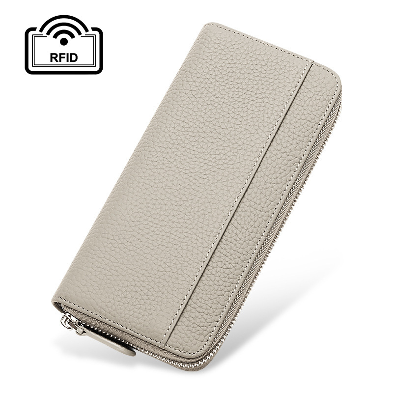 Női hosszú bőr cipzáros clutch pénztárca, lychee-grain felülettel, első réteg tehenek bőre, poliészter bélés, városi letisztult stílus, 2022 ősz