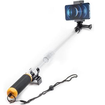 Διαφανής αδιάβροχος τηλεσκοπικός selfie stick (αδιάβροχος, πλωτός, τηλεσκοπικός, καθολικό μοντέλο, συμβατό με κινητά τηλέφωνα και action κάμερες)