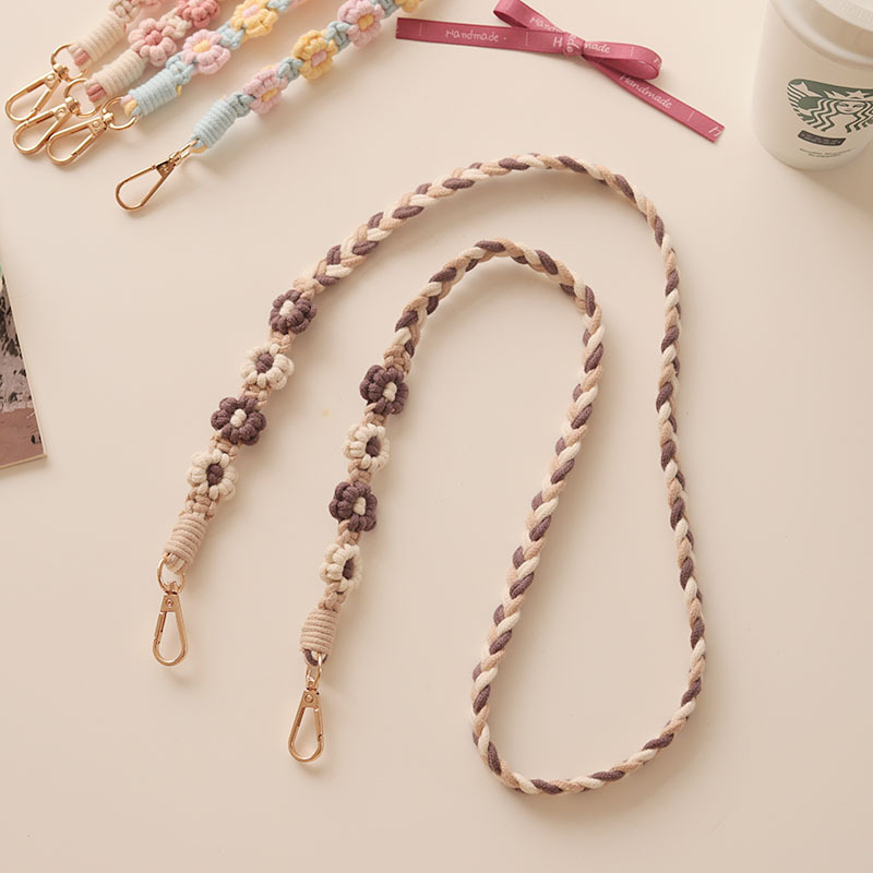 Ланяр за мобилен телефон в бохемски стил с мотив ромашка, ръчна изработка, памучно въже, метална катарама, персонализиран, женски стил