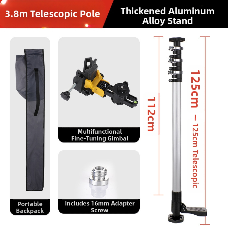 Лазерен нивелир с телескопична повдигаща пръчка и инфрачервен мултифункционален държач, изработен от удебелена алуминиева сплав и неръждаема стомана