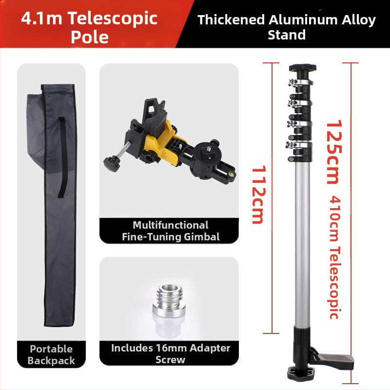 Лазерен нивелир с телескопична повдигаща пръчка и инфрачервен мултифункционален държач, изработен от удебелена алуминиева сплав и неръждаема стомана