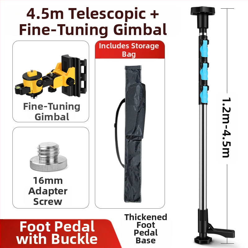 Лазерен нивелир с телескопична повдигаща пръчка и инфрачервен мултифункционален държач, изработен от удебелена алуминиева сплав и неръждаема стомана