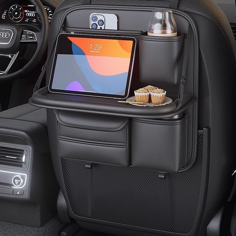 Odos automobilio galinio sėdynės organizatorius su valgomojo staleliu, anti-kick pagalvė, tinkamas visoms sezonoms