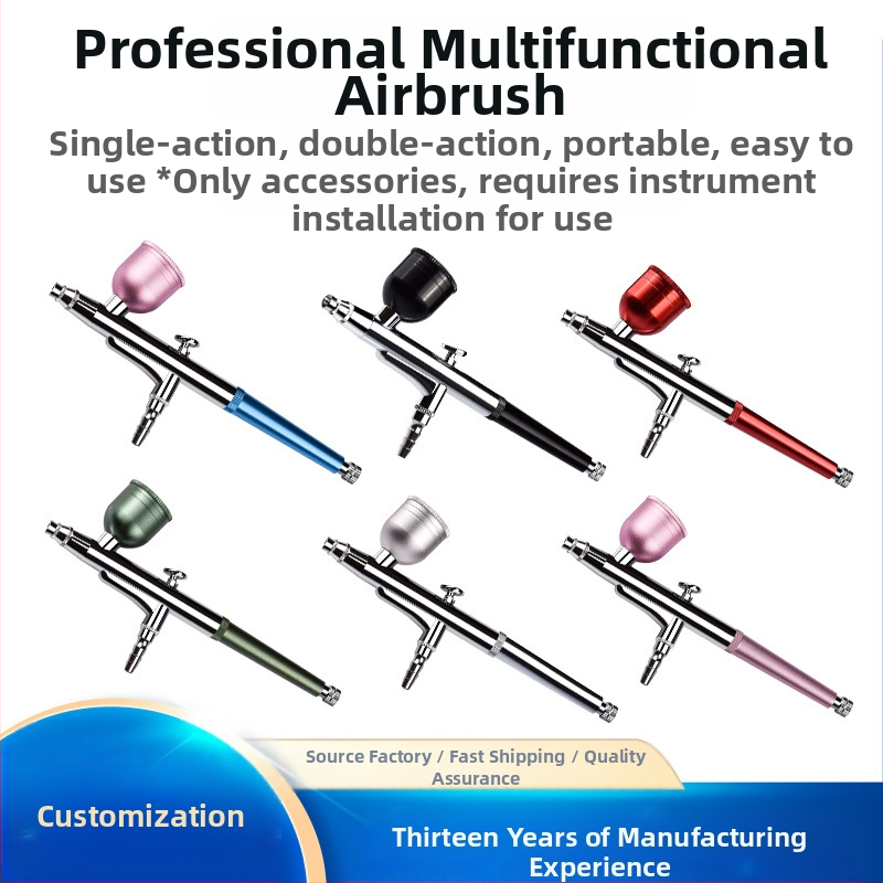 Комплект за ноктова аерография с медно-алуминиев корпус - максимално налягане 0.12, максимален поток 7, оптимално разстояние на пръскане 100, капацитет 5ml