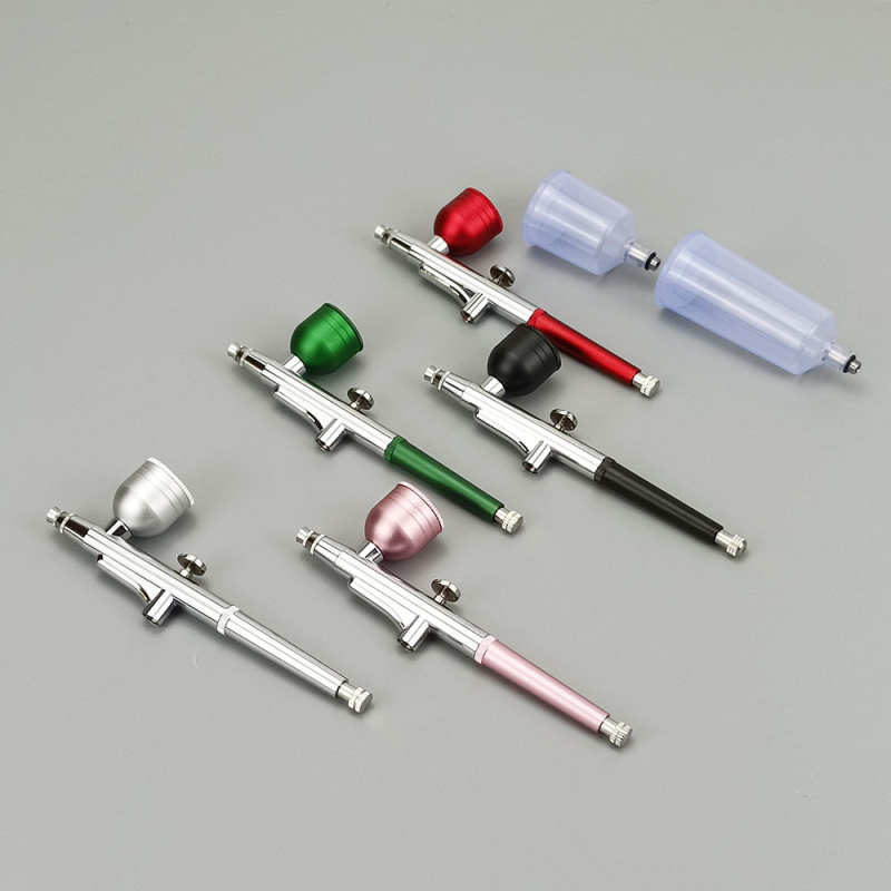 Комплект за ноктова аерография с медно-алуминиев корпус - максимално налягане 0.12, максимален поток 7, оптимално разстояние на пръскане 100, капацитет 5ml