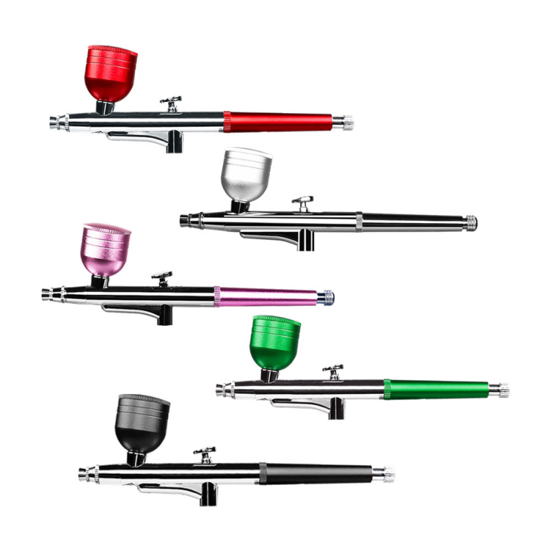 Комплект за ноктова аерография с медно-алуминиев корпус - максимално налягане 0.12, максимален поток 7, оптимално разстояние на пръскане 100, капацитет 5ml