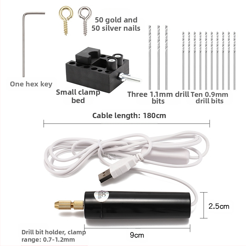 USB мини бормашина за DIY с четков мотор, USB захранване, вертикален дизайн, патронник за бормашина, подходяща за дърво, метал, пластмаса и композитни материали