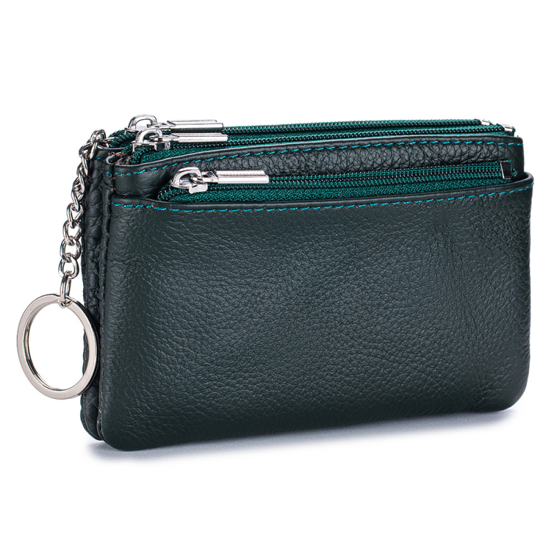 Монетник от кожа на първи слой с три ципа – голям капацитет, унисекс, урбанистичен стил, подплата полиестер