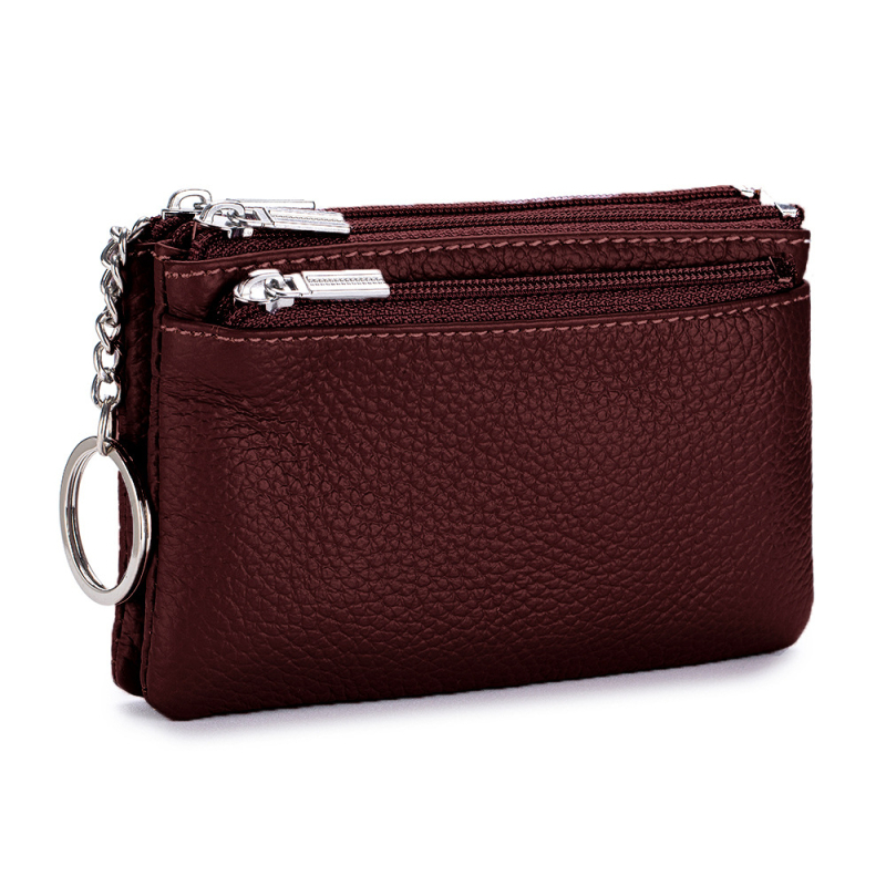 Pinigų dėžutė iš pirmojo sluoksnio karvės odos su trim užtrauktukais – didelė talpa, unisex, miesto minimalistinis stilius, poliesterio vidinis pamušalas