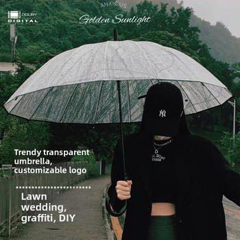 Yanyun priehľadný dáždnik s 16 žiabrami, automatické otvorenie, dlhá rukoväť, DIY prispôsobenie
