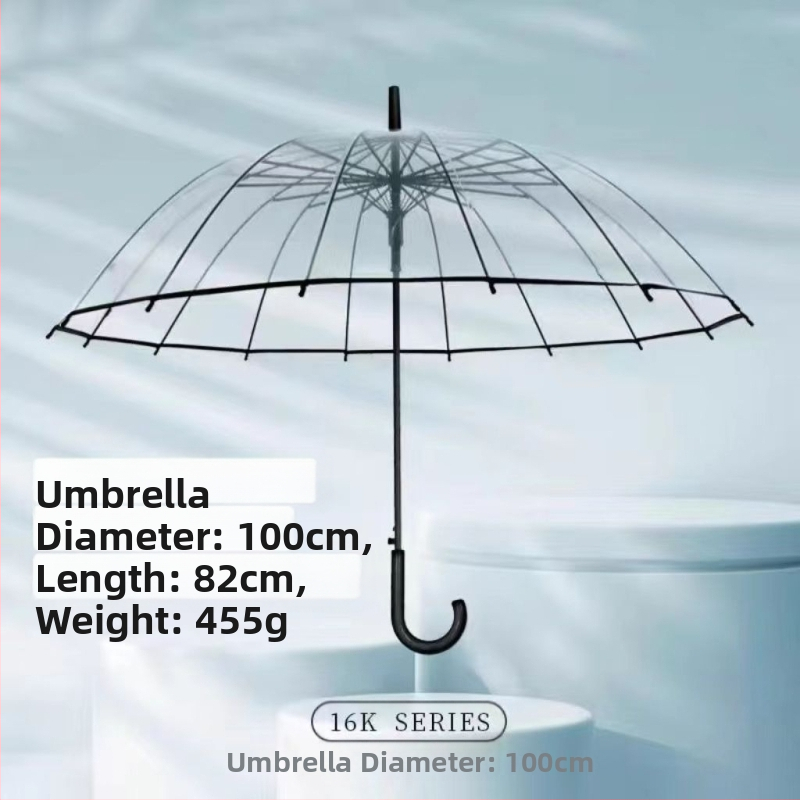 Yanyun priehľadný dáždnik s 16 žiabrami, automatické otvorenie, dlhá rukoväť, DIY prispôsobenie
