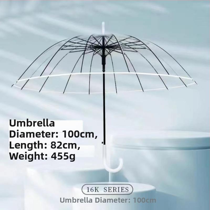 Yanyun priehľadný dáždnik s 16 žiabrami, automatické otvorenie, dlhá rukoväť, DIY prispôsobenie