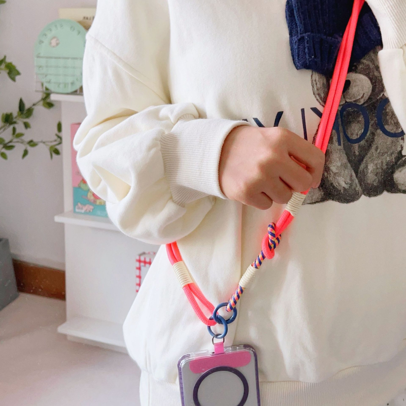 Mobiltelefon nyakpánt kézzel készített csomó mintával, nejlon szövése, poliészter zsinór, fém csat, uniszex