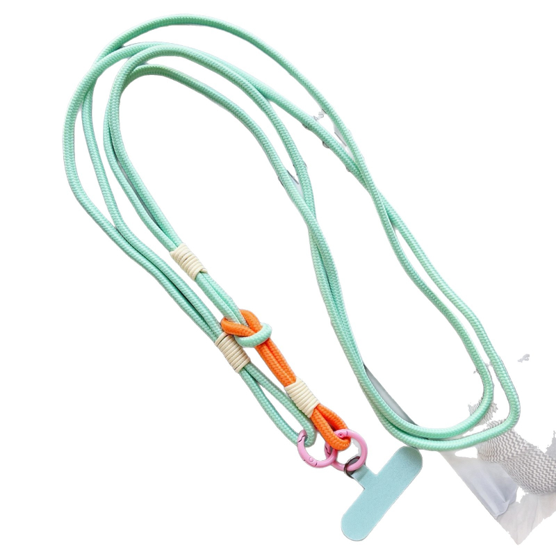 Mobiltelefon nyakpánt kézzel készített csomó mintával, nejlon szövése, poliészter zsinór, fém csat, uniszex