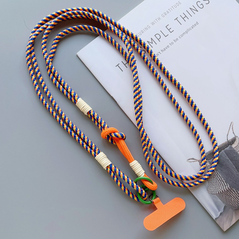 Mobiltelefon nyakpánt kézzel készített csomó mintával, nejlon szövése, poliészter zsinór, fém csat, uniszex